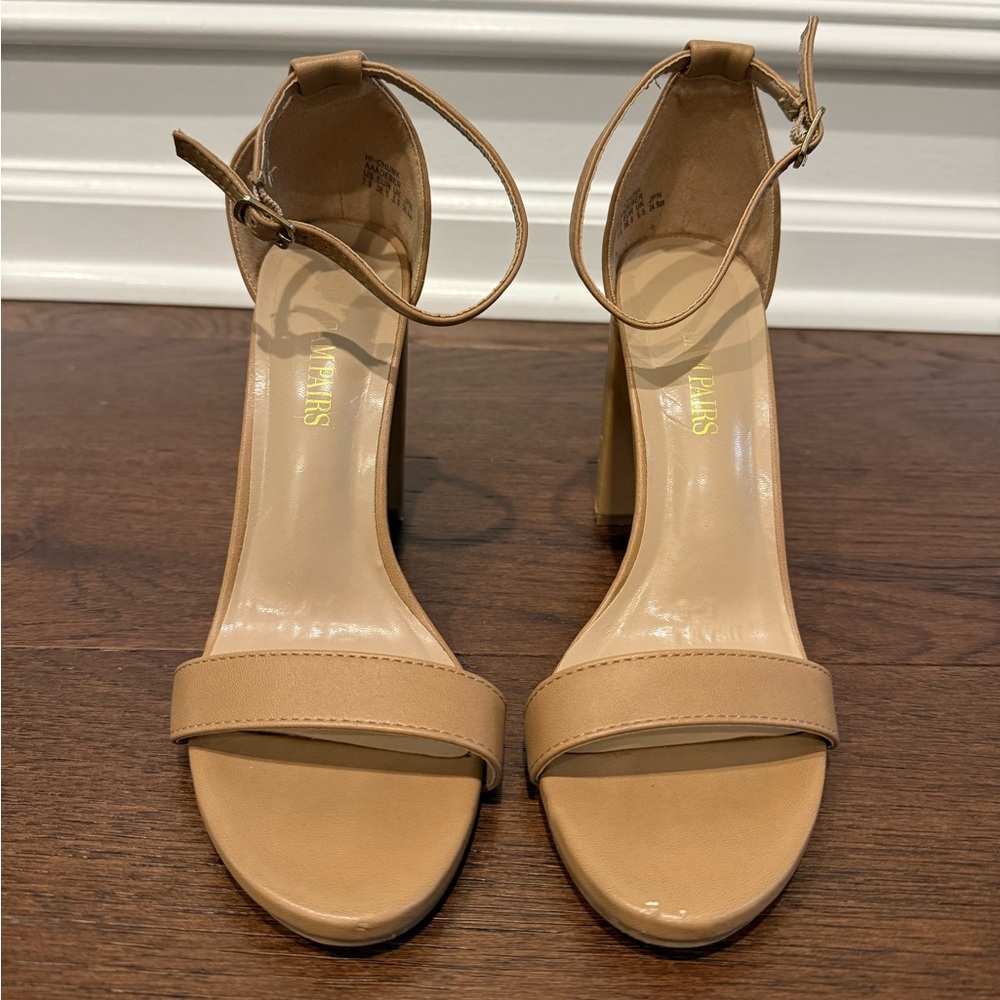 Dream Pairs Tan Sandal Heel Pump with Ankle Strap